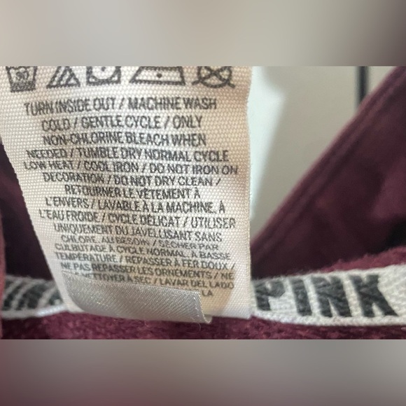 Victoria’s Secret PINK Burgundy 1/4 Zip Hoodie, Size S, Drawstring, PINK Logo - Picture 7 of 7